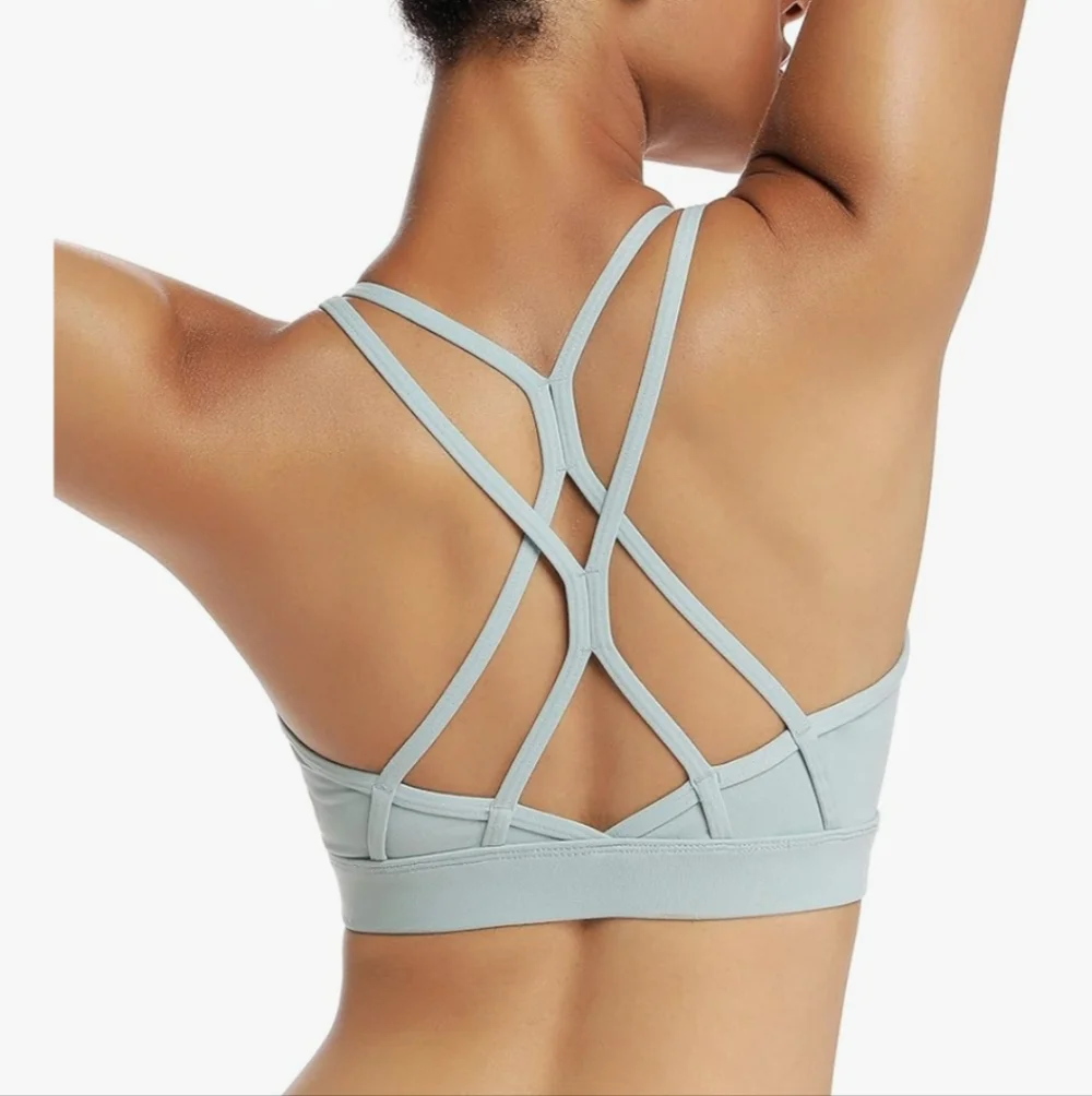 Running Girl Sports Bra Strappy Crisscross Back Green Removable Bra Cups NIP